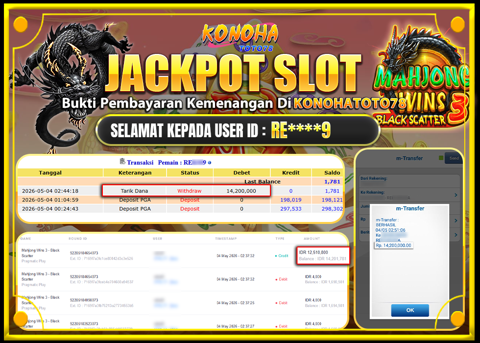 KONOHATOTO78 JACKPOT MAHJONG WINS 3 BLACK SCATTERRp.Rp.14.200.000,- LUNAS